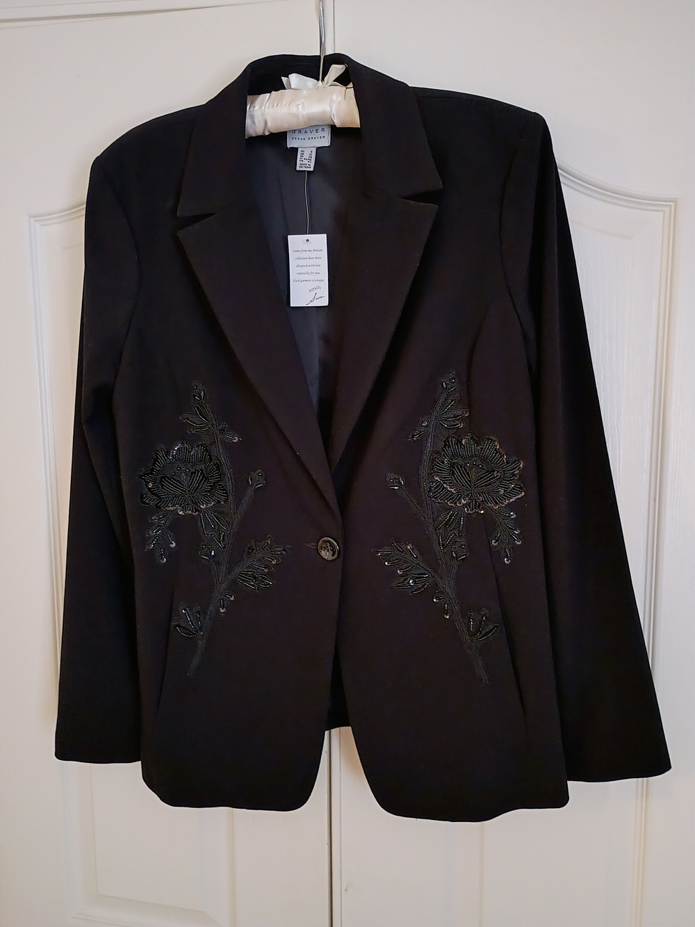 Susan Graver Black Embellished Floral Blazer NWT Size 8